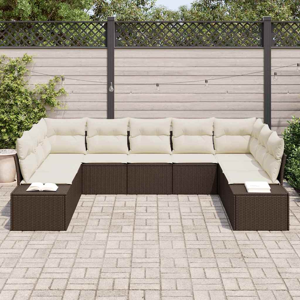 Conjunto de sofá de jardín 9 pcs Marrón ratán sintético