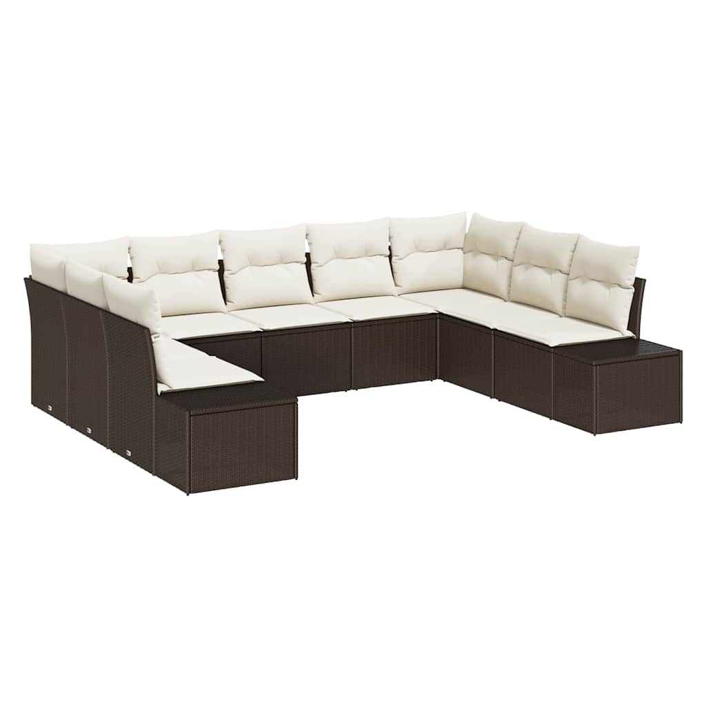 Conjunto de sofá de jardín 9 pcs Marrón ratán sintético