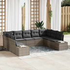 Conjunto de sofá de jardín con cojín 9 pcs Gris ratán sintético
