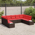 Conjunto de sofá de jardín 9 pcs Marrón ratán sintético