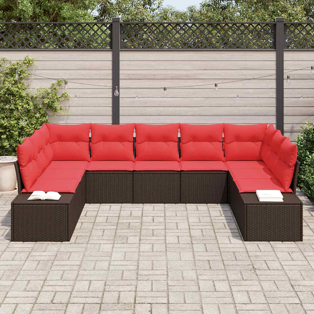 Conjunto de sofá de jardín 9 pcs Marrón ratán sintético