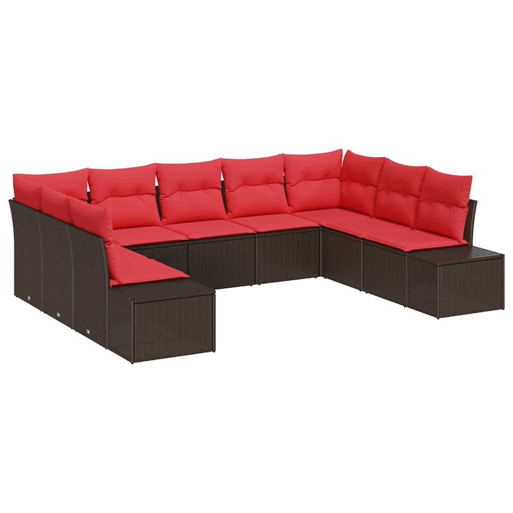 Conjunto de sofá de jardín 9 pcs Marrón ratán sintético