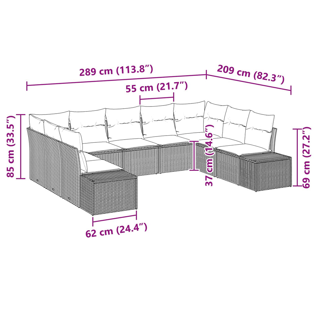 Conjunto de sofá de jardín 9 pcs Marrón ratán sintético