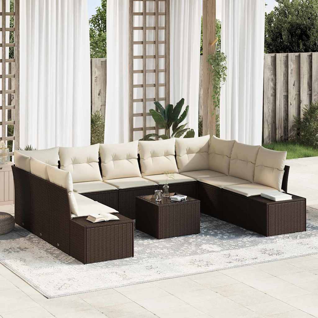 Conjunto de sofá de jardín 10 pcs Beige ratán sintético