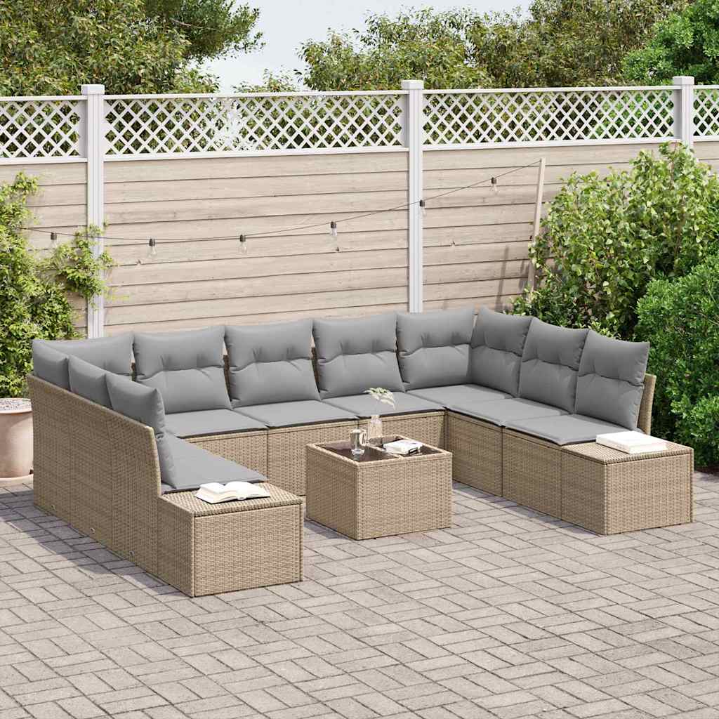 Conjunto de sofá de jardín 10 pcs Beige ratán sintético