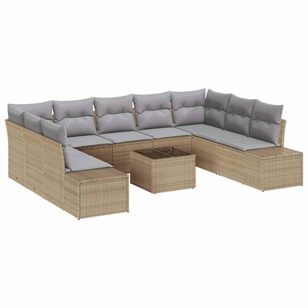Conjunto de sofá de jardín 10 pcs Beige ratán sintético