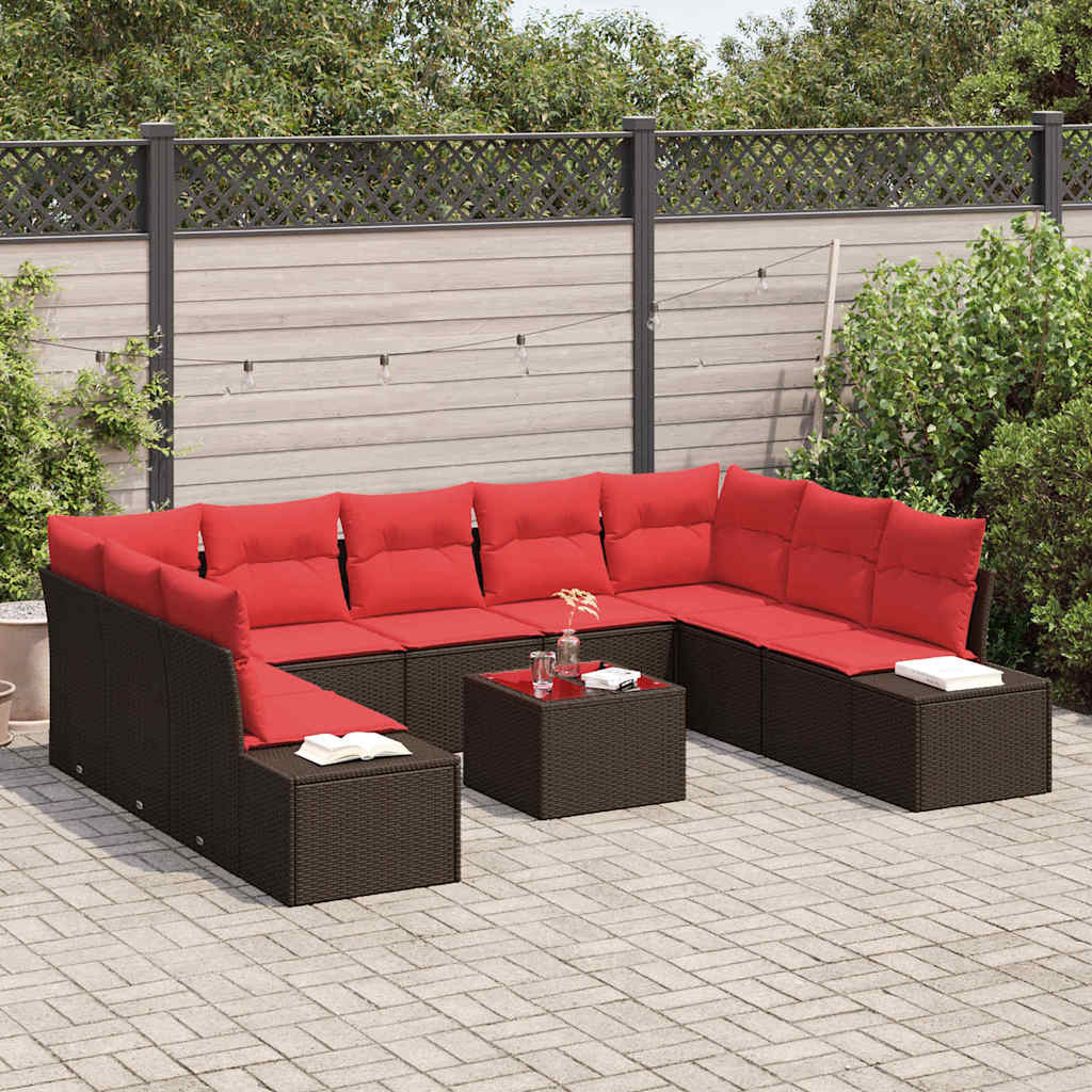Conjunto de sofá de jardín 10 pcs Marrón ratán sintético