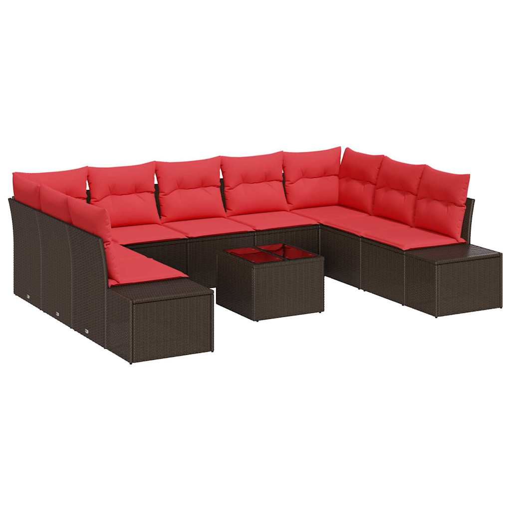 Conjunto de sofá de jardín 10 pcs Marrón ratán sintético