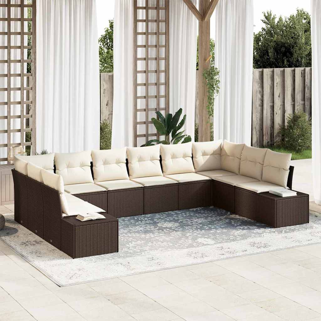 Conjunto de sofá de jardim 10 pcs Bege vime sintético