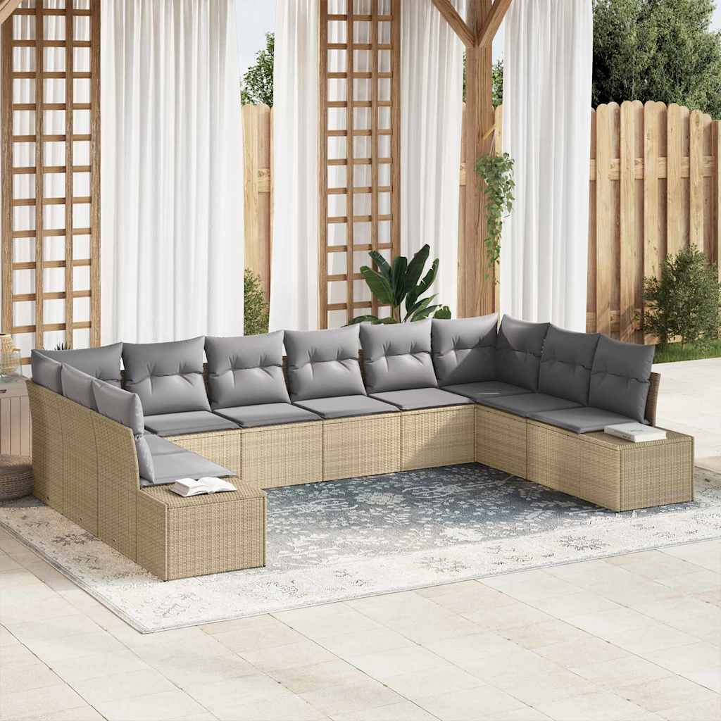 Conjunto de sofá de jardín 10 pcs Beige ratán sintético