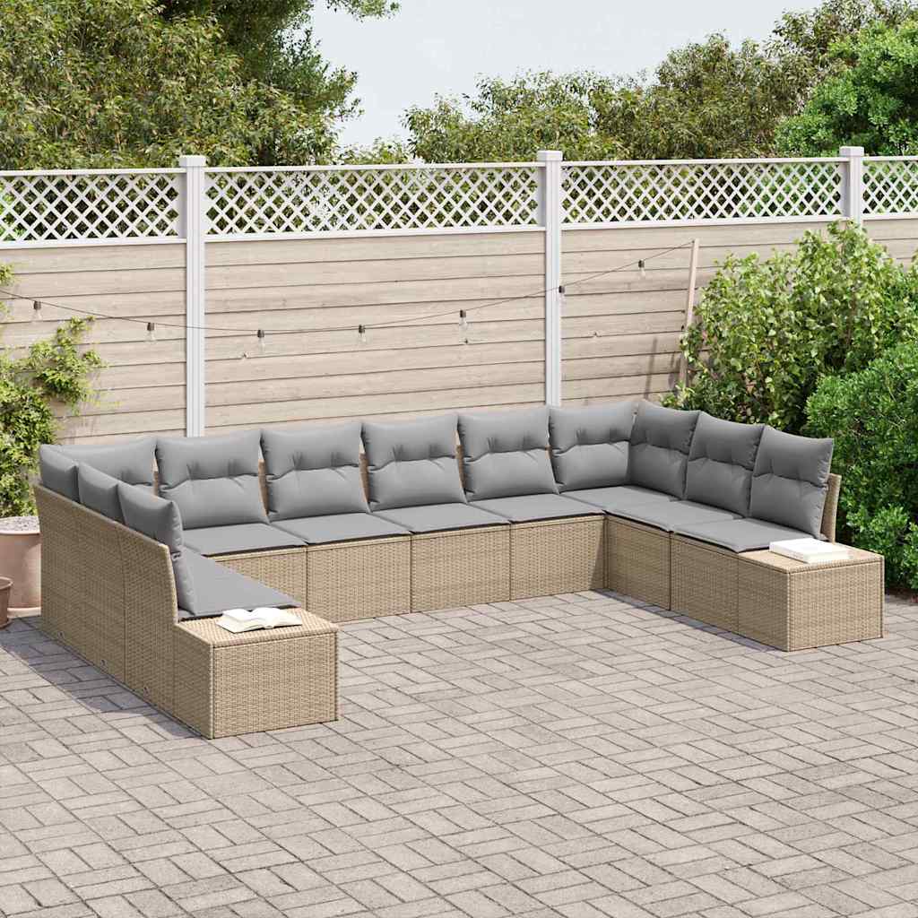 Conjunto de sofá de jardín 10 pcs Beige ratán sintético
