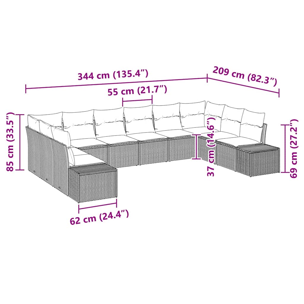 Conjunto de sofá de jardín 10 pcs Beige ratán sintético
