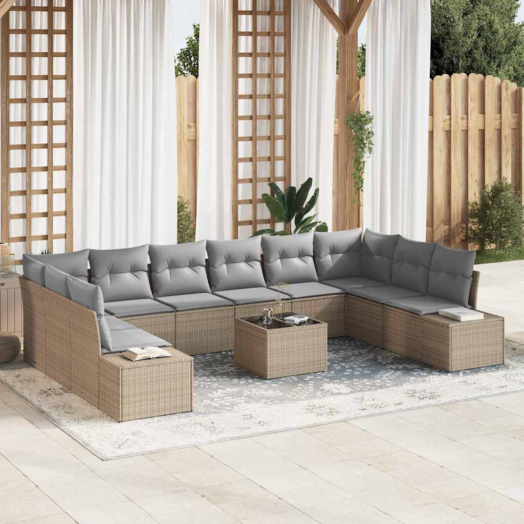 Conjunto de sofá de jardim 10 pcs Bege vime sintético