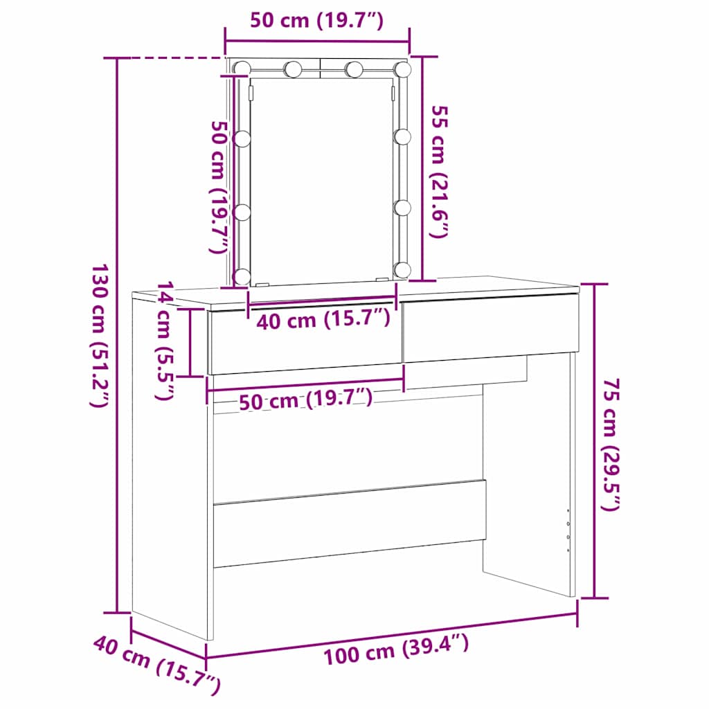 Mesa Tocador con cajón Roble artesanal 100 x 40 x 130 cm