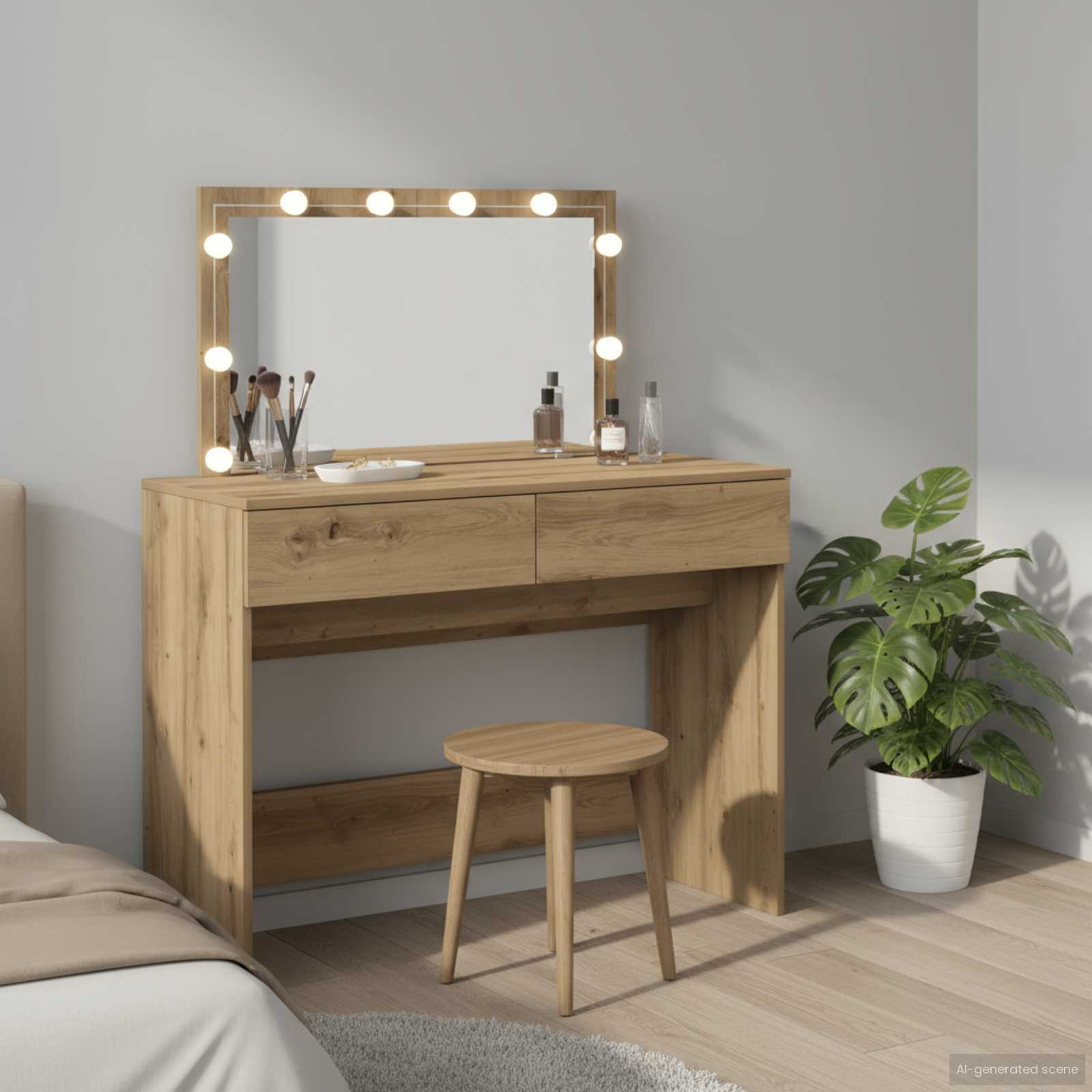 Mesa Tocador con cajón Roble artesanal 100 x 40 x 120 cm