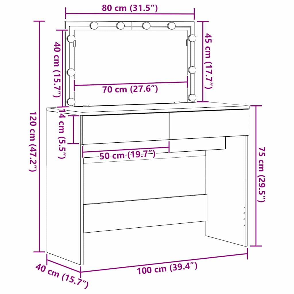 Mesa Tocador con cajón Roble artesanal 100 x 40 x 120 cm