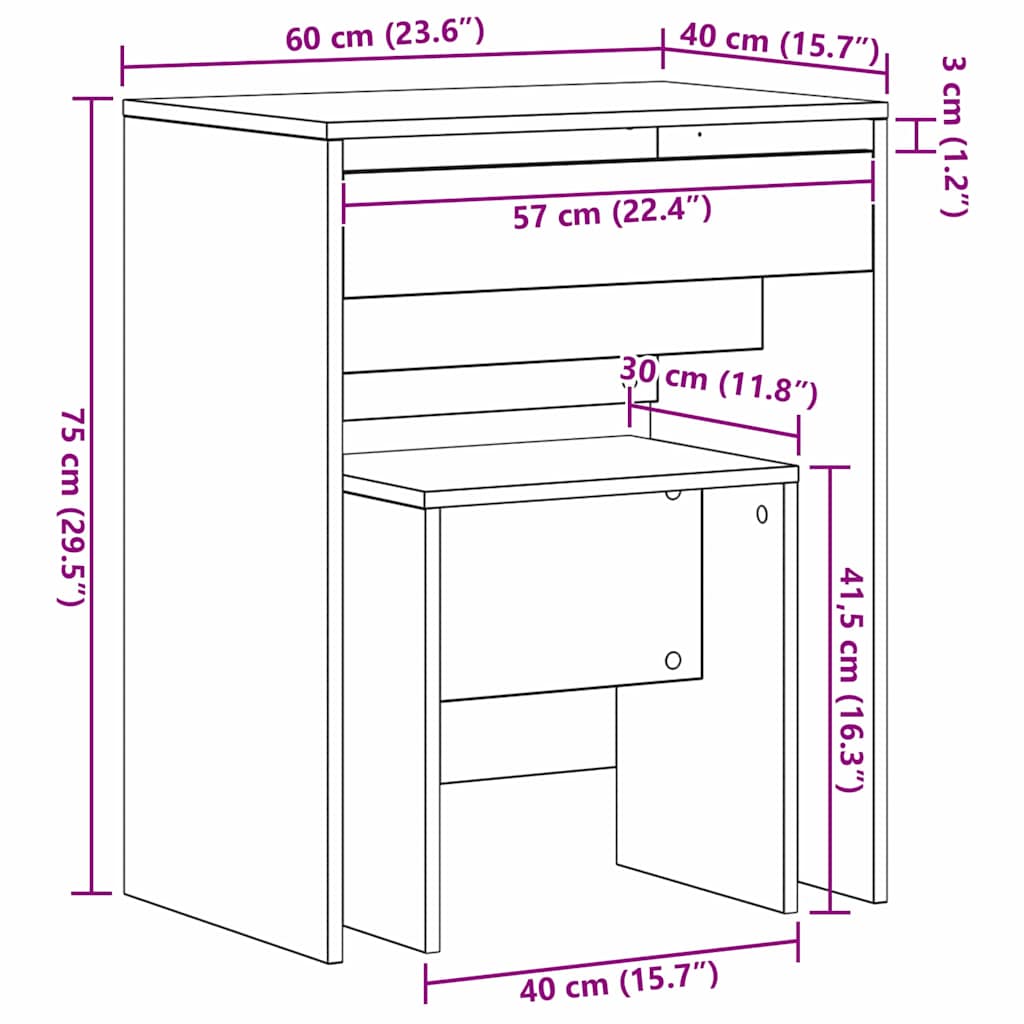 Mesa de Tocador con cajón Madera Vieja 60 x 40 x 75 cm