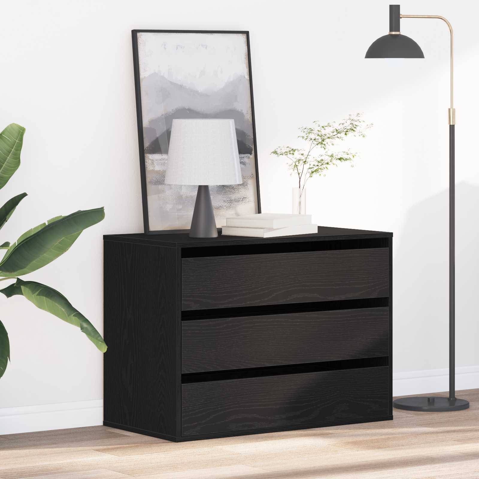 Drawer cabinet with drawer Black 40 x 41 x 76 cm Engineered wood
