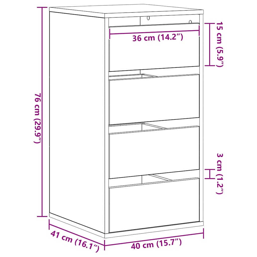 Cajonera con cajón Negro 40 x 41 x 76 cm Madera de ingeniería
