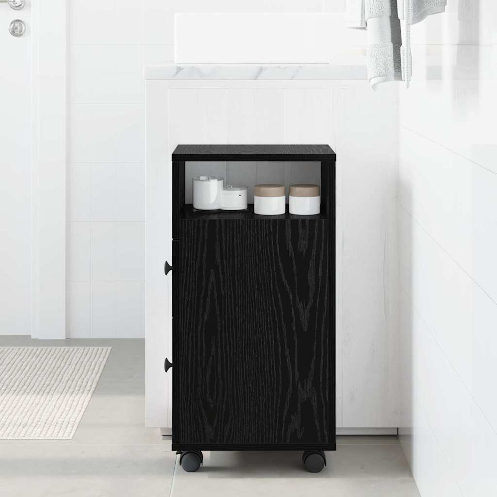 Juego de muebles de baño con rueda Roble Negro 33 x 23 x 65 cm