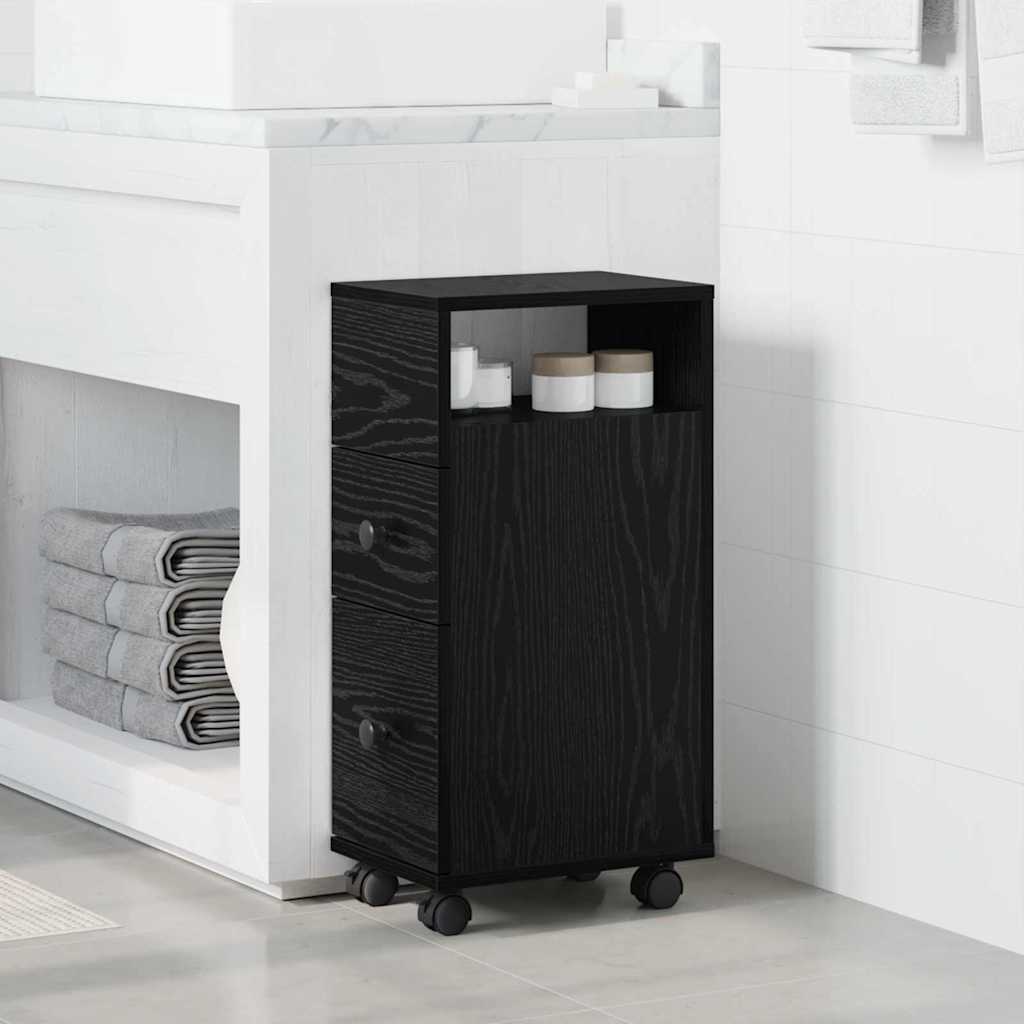 Juego de muebles de baño con rueda Roble Negro 33 x 23 x 65 cm