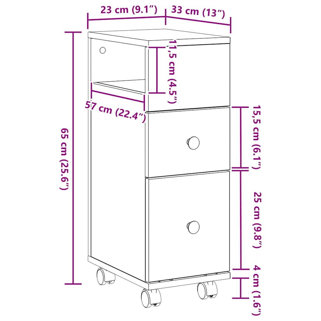 Juego de muebles de baño con rueda Roble Negro 33 x 23 x 65 cm