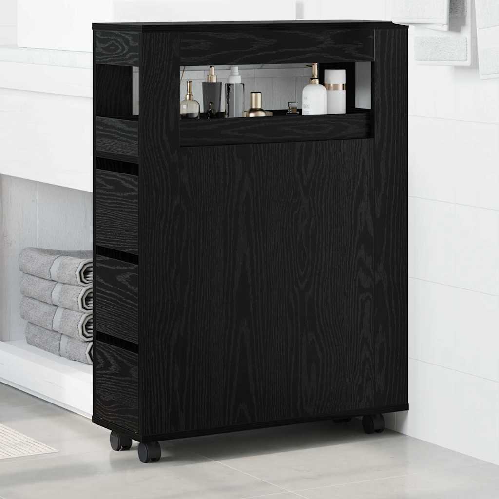 Juego de muebles de baño con rueda Roble Negro 65 x 23 x 87 cm