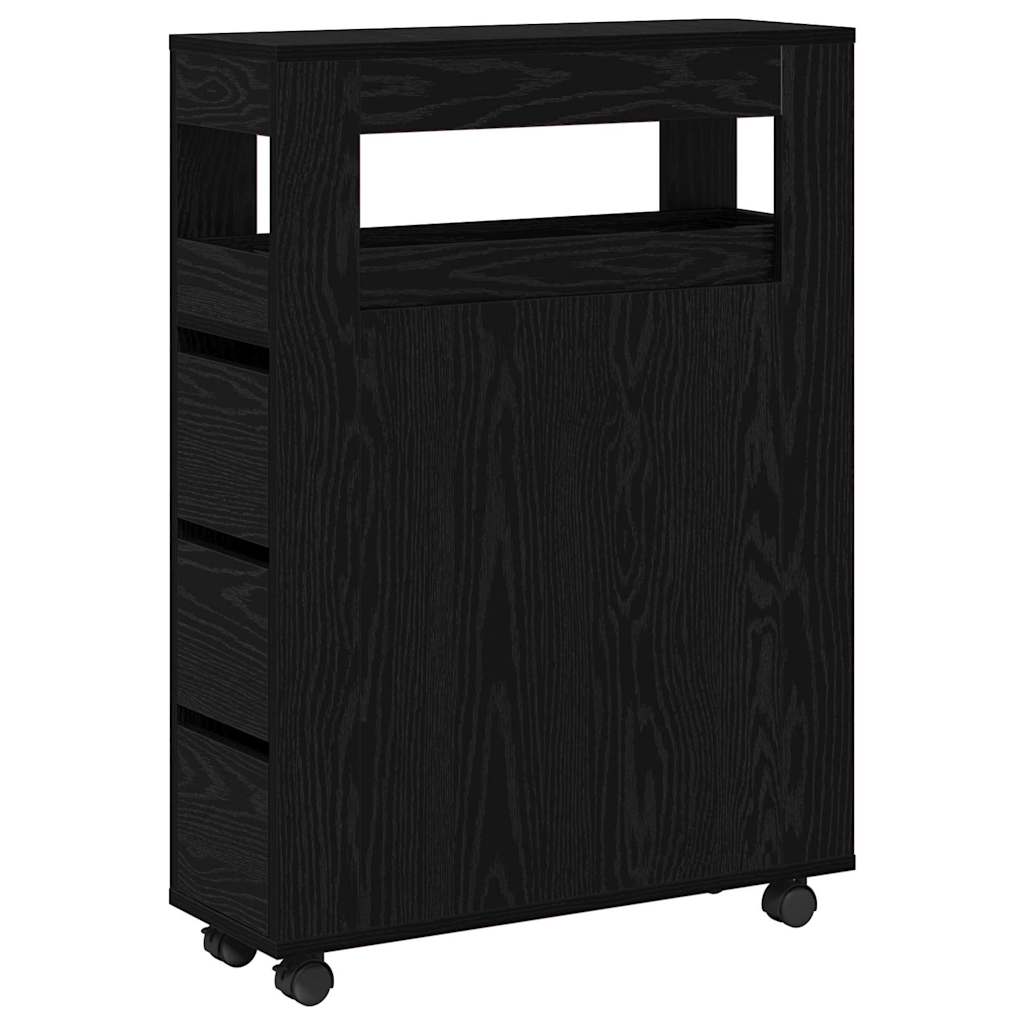 Juego de muebles de baño con rueda Roble Negro 65 x 23 x 87 cm