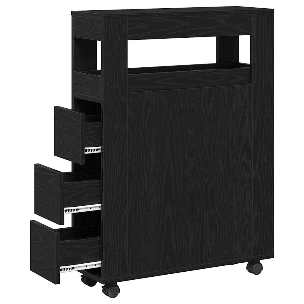 Juego de muebles de baño con rueda Roble Negro 65 x 23 x 87 cm