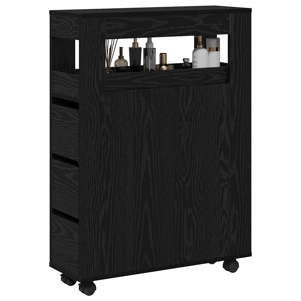 Juego de muebles de baño con rueda Roble Negro 65 x 23 x 87 cm