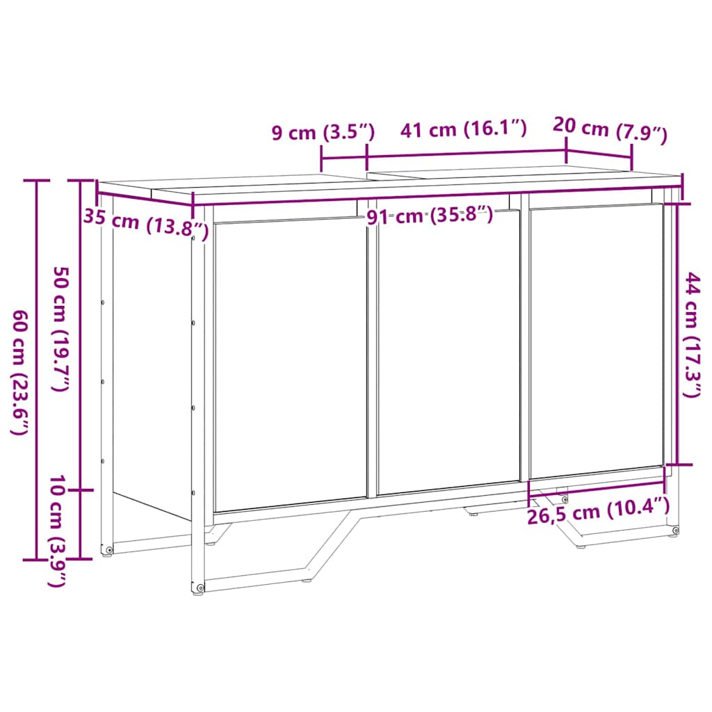 Gabinete de Lavabo Otro con puerta Madera Vieja 91 x 35 x 60 cm