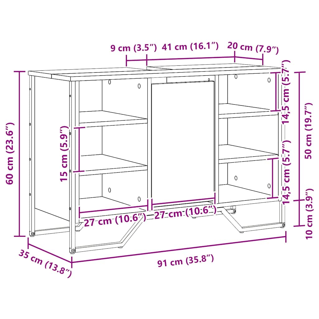Gabinete de Lavabo para Baño Madera Vieja 91 x 35 x 60 cm