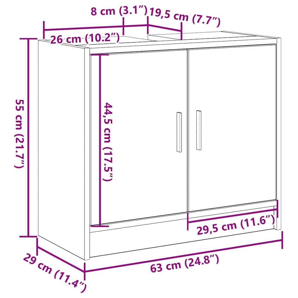 Gabinete de Baño con almacenamiento Roble Negro 63 x 29 x 55 cm