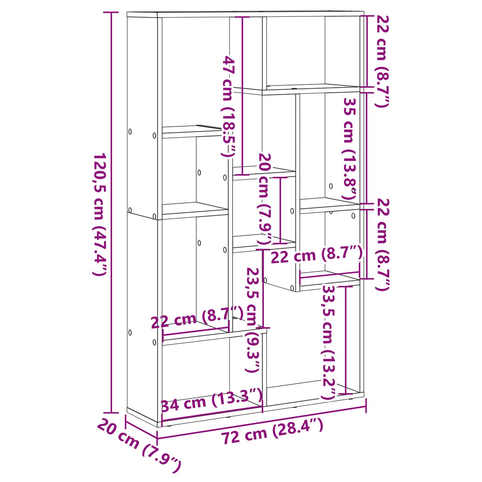 Librería Roble Negro 72 x 20 x 102,5 cm Madera de ingeniería