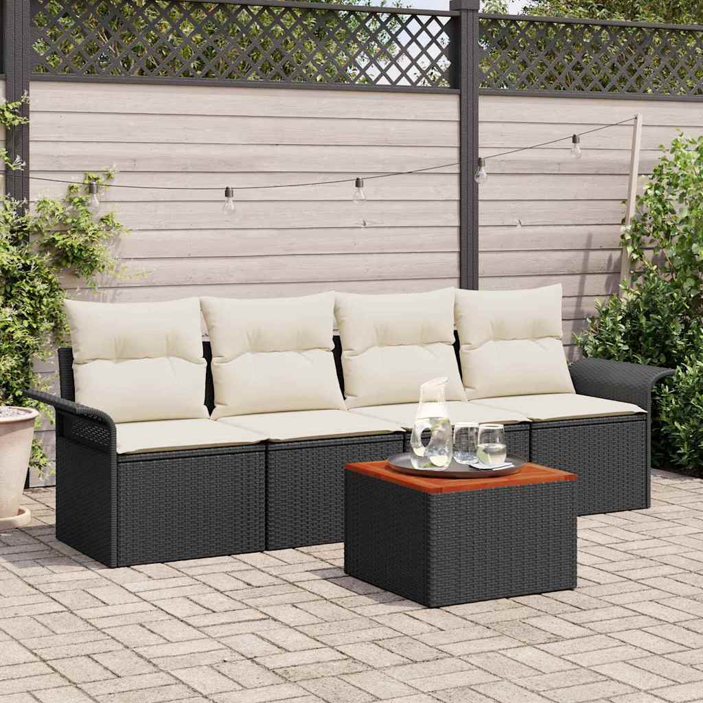 Conjunto de sofás de jardim 5 peças Bege vime sintético