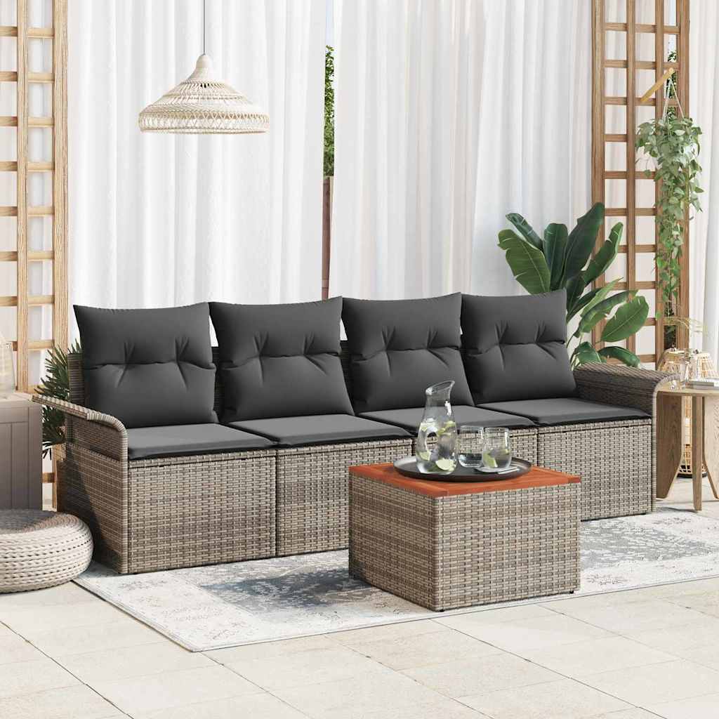 Conjunto de sofás de jardim 5 peças Bege vime sintético