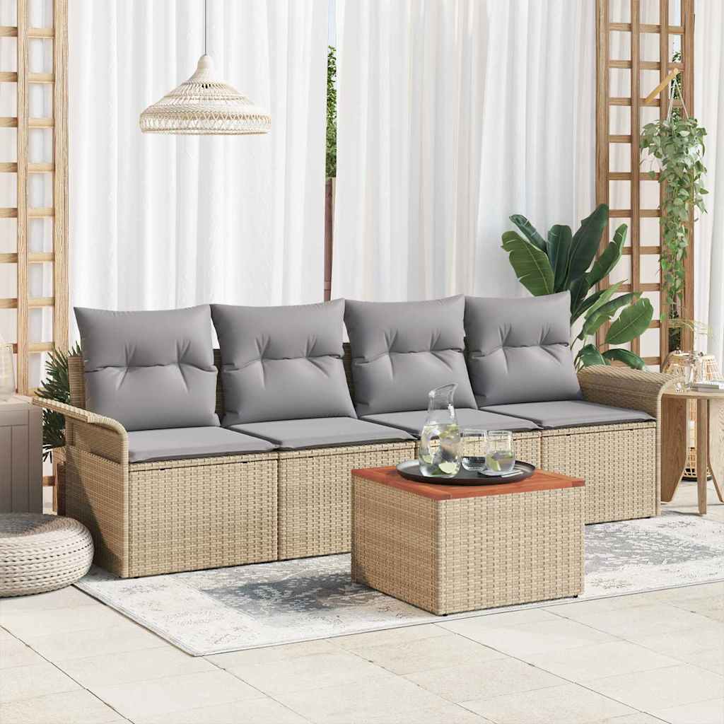 Conjunto de sofás de jardín 5 pcs Beige ratán sintético