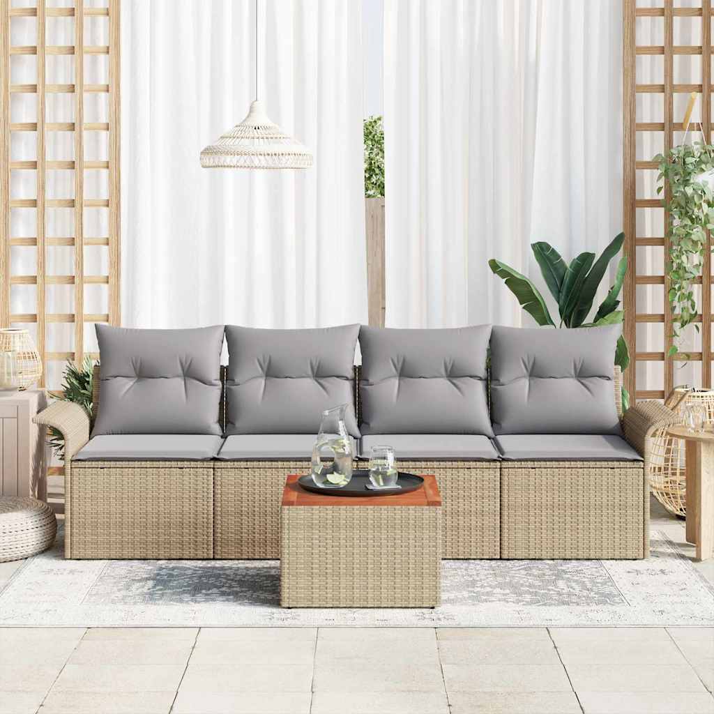 Conjunto de sofás de jardín 5 pcs Beige ratán sintético
