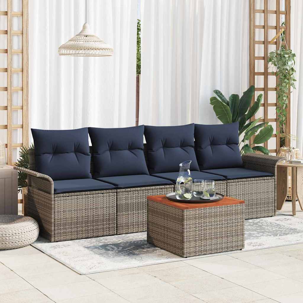 Conjunto de sofás de jardín 5 pcs Gris ratán sintético