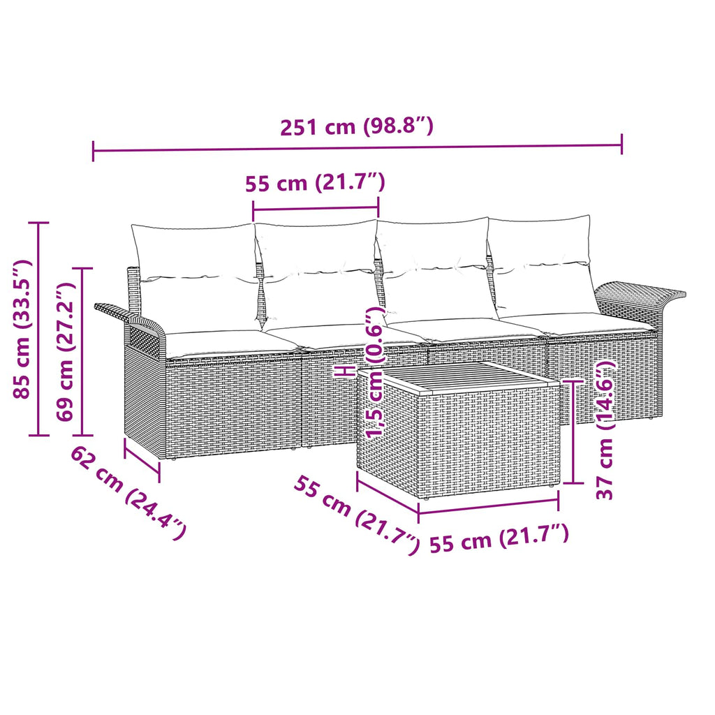 Conjunto de sofás de jardín 5 pcs Gris ratán sintético