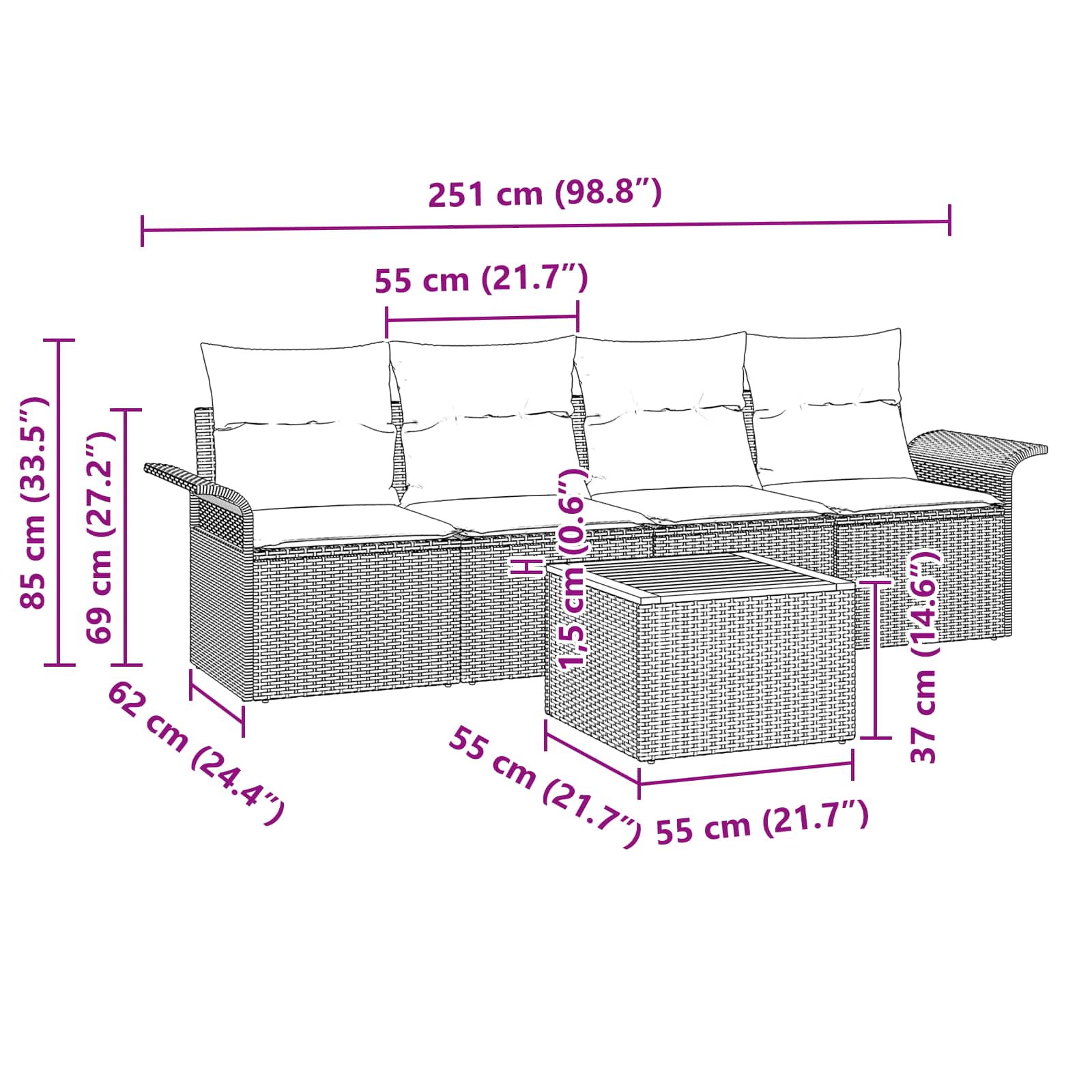 Conjunto de sofás de jardín 5 pcs Gris ratán sintético