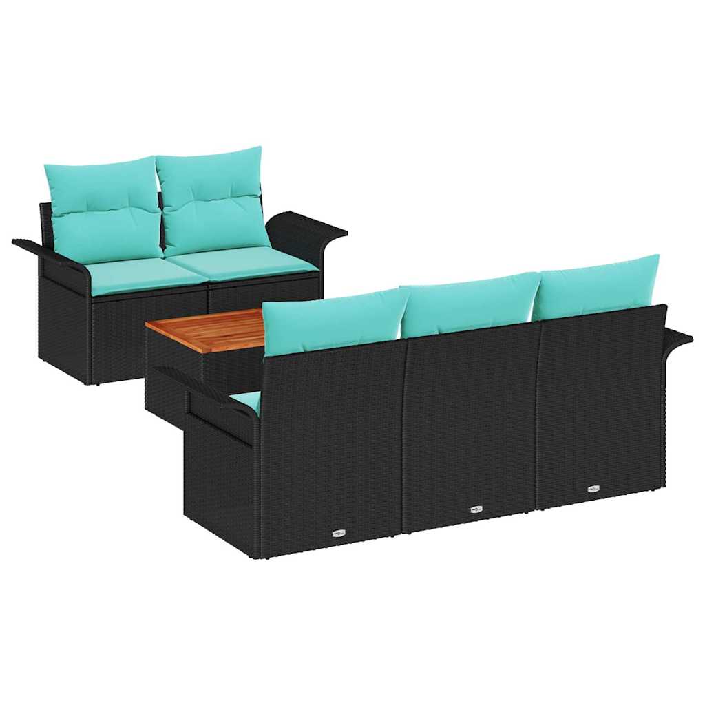 Conjunto de sofás de jardín 6 pcs Negro ratán sintético