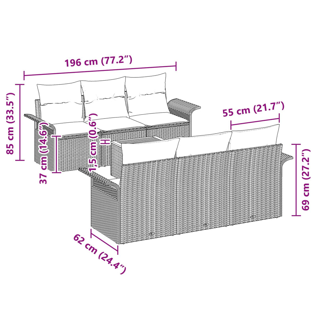 Conjunto de sofás de jardín 7 pcs Gris ratán sintético