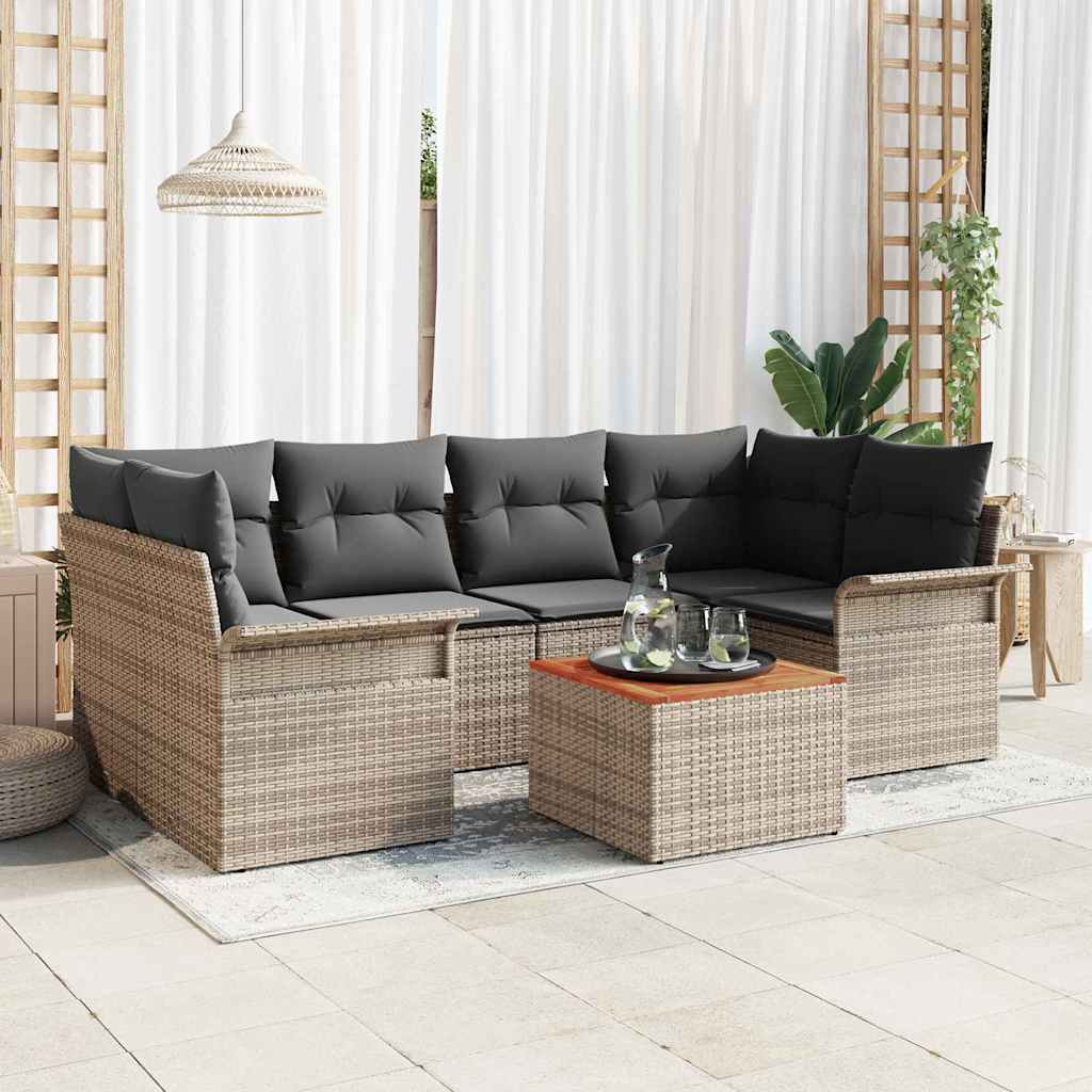 Conjunto de sofás de jardín 7 pcs Gris ratán sintético