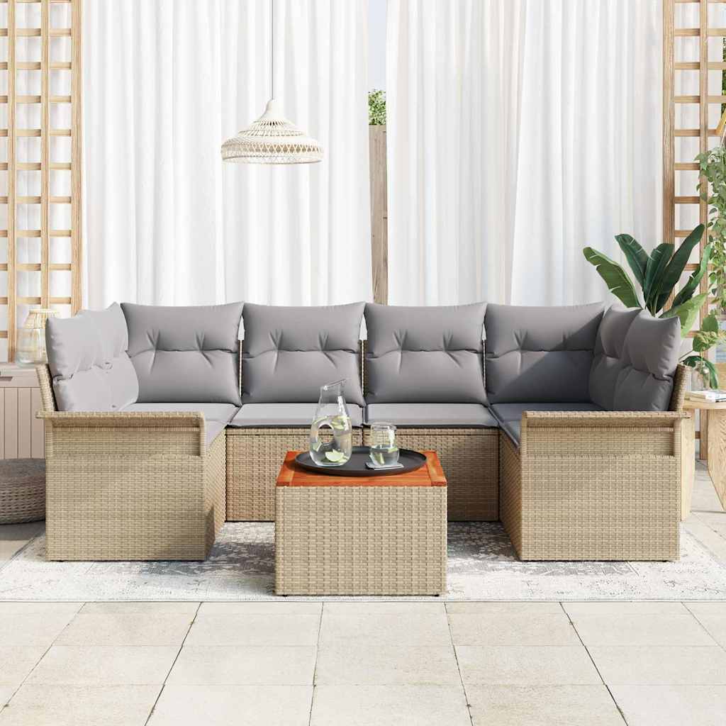 Conjunto de sofás de jardín 7 pcs Beige ratán sintético
