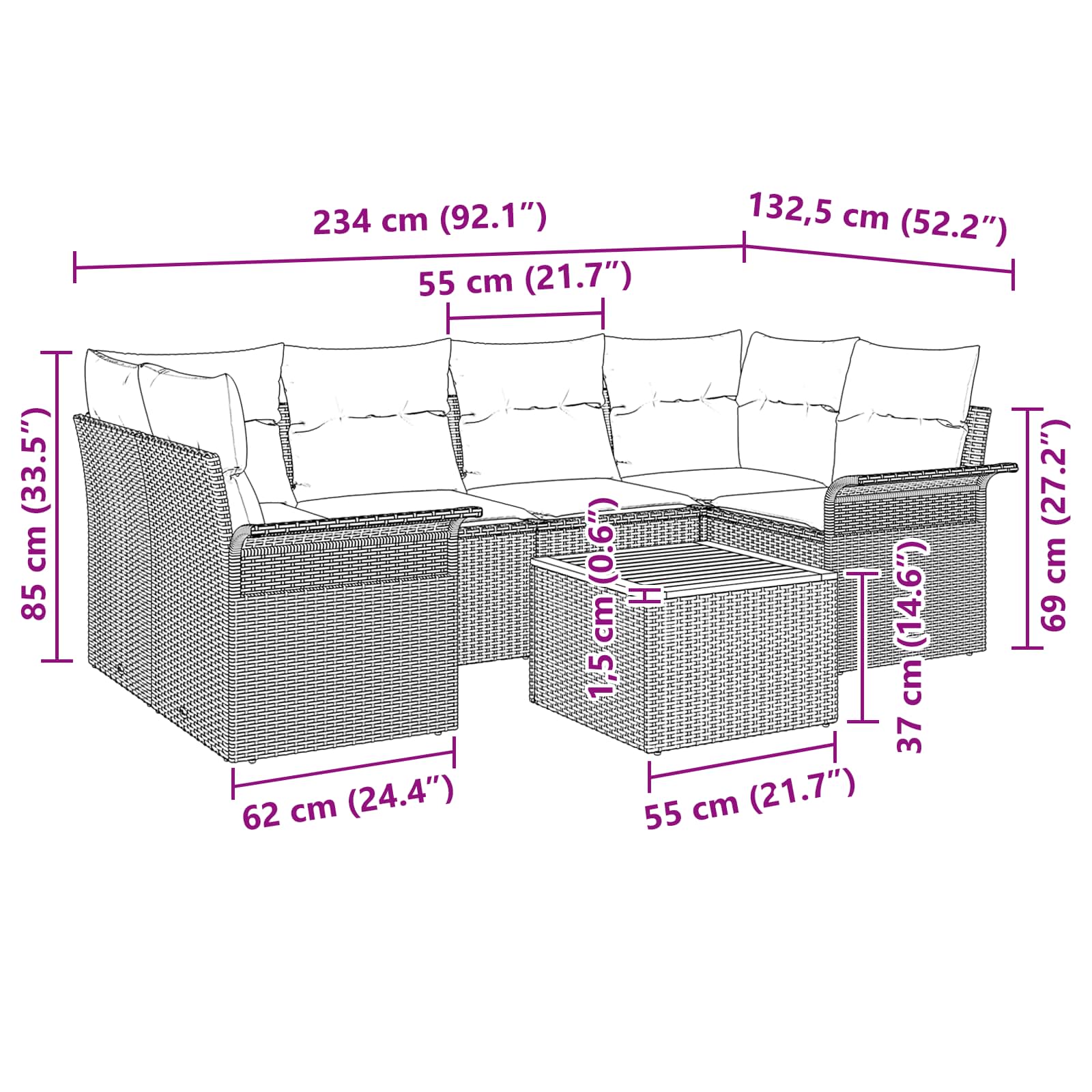 Conjunto de sofás de jardín 7 pcs Gris ratán sintético