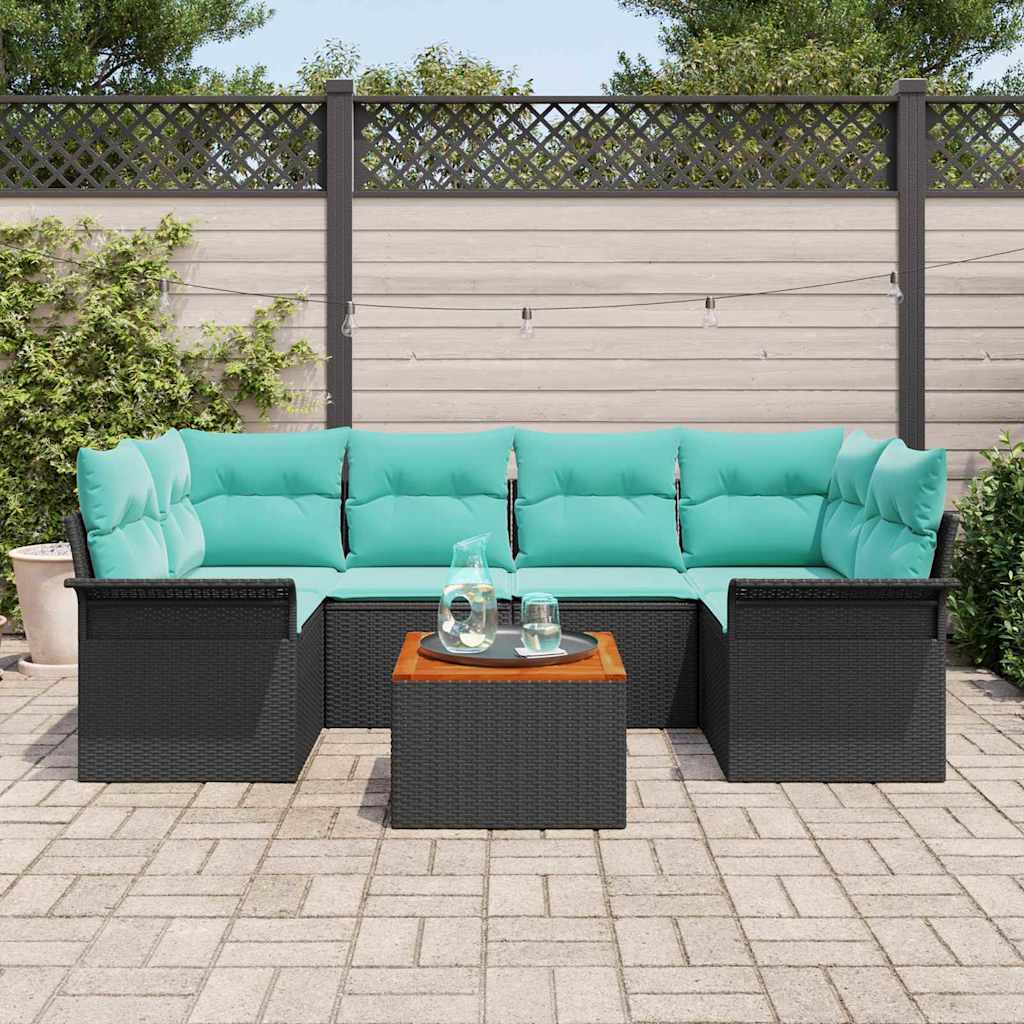 Conjunto de sofás de jardín 7 pcs Negro ratán sintético