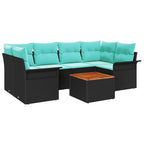 Conjunto de sofás de jardín 7 pcs Negro ratán sintético
