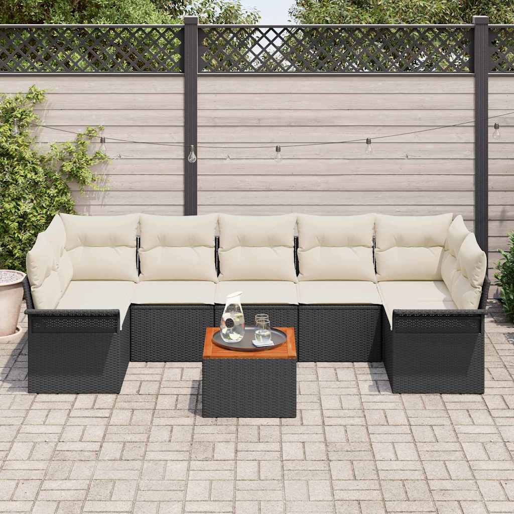 Conjunto de sofás de jardín 8 pcs Negro ratán sintético