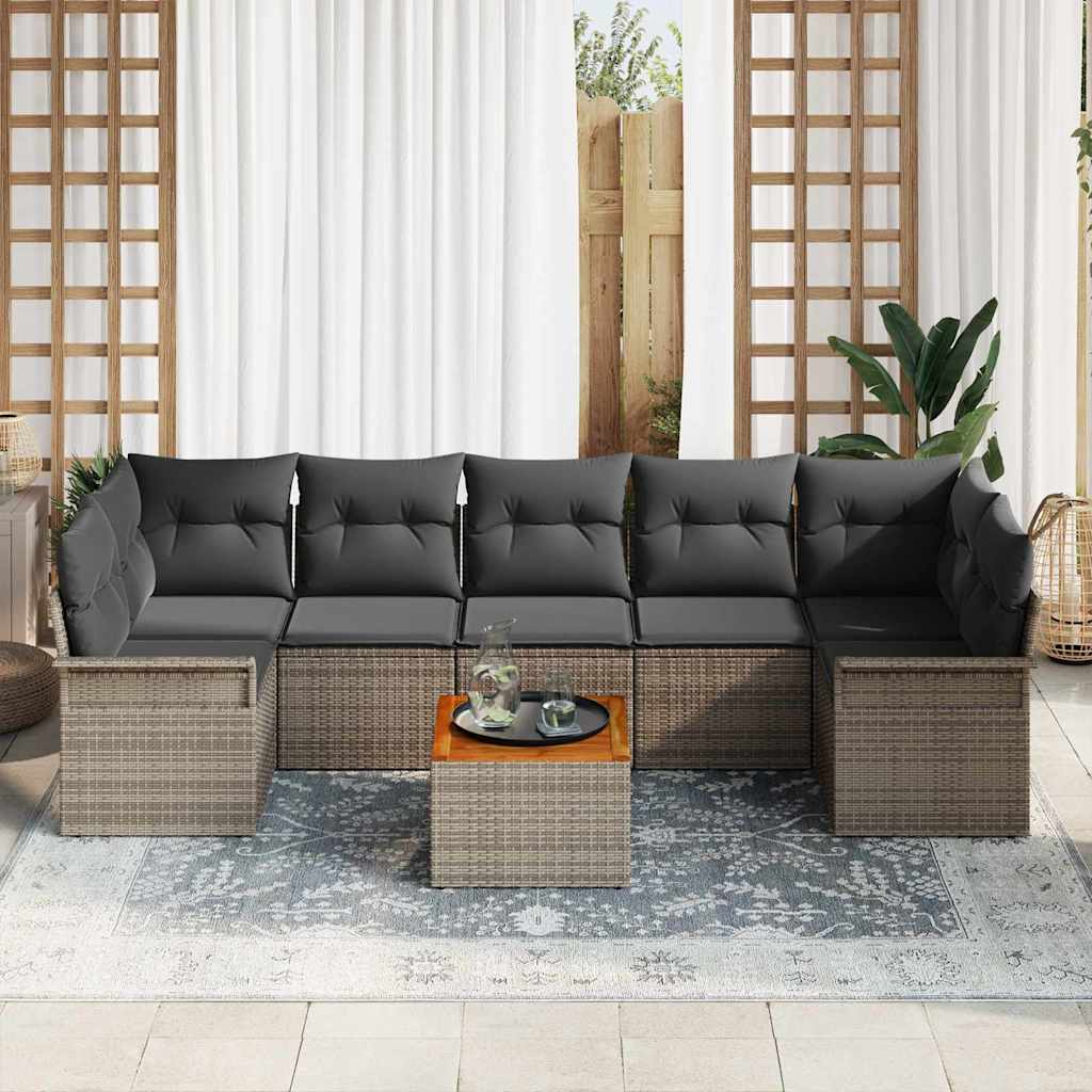 Conjunto de sofás de jardín 8 pcs Gris ratán sintético